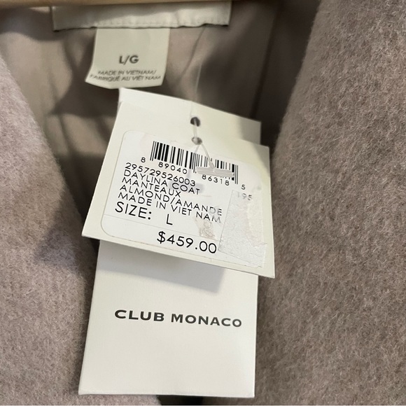 NWT Club Monaco Daylina Almond Beige Wool Coat Size Large Long Wool Coat - Picture 6 of 9